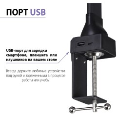 Novotech STUDI 359969 Черная настольная лампа, с сенсорным диммером, повышенный индекс цветопередачи, порт зарядки USB Type A и Type-C, струбцина, датчик освещенности, LED 24Вт 4000K CRI98 1670Лм IP20 220V