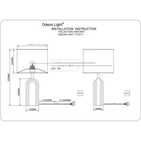 Настольный светильник IP20 E27 40W 220-240V LOOP 7172/1T