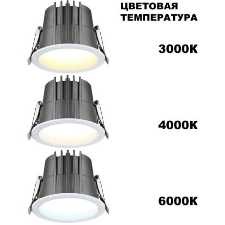 Светильник встраиваемый с переключателем цветовой температуры IP65 LED 15W 3000К\4000К\6000К Novotech LANG 359426
