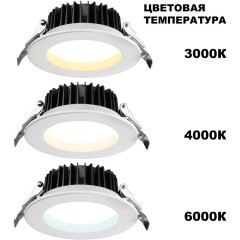 Светильник встраиваемый с переключателем цветовой температуры IP44 LED 20W 3000К\4000К\6000К Novotech DRUM 359415