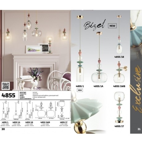 Подвесной светильник с 1 плафоном Odeon Light 4855/1B BIZET под лампу 1xE14 1*40W