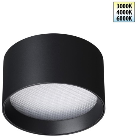 359595 Черный накладной светодиодный светильник с перекл. цв. температуры и рассеивателем призмой 12Вт 550лм 3000К\4000К\6000К Novotech ORBIS