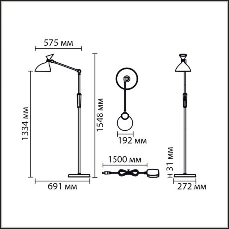 Торшер LED 15W 3000/4000/6000K 950Lm CRI80 220-240V ССТ/диммер HORSA 8330/15FL