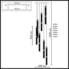5455/210L Люстра каскадная из стеклянных стветящихся неонов Odeon Light LED 210W (30W*7) 4000K COLLIER