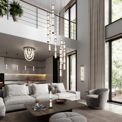 5456/210L Люстра каскадная в виде стеклянных разноцветных цилиндров Odeon Light LED 210W (30W*7) 4000K COLLIER