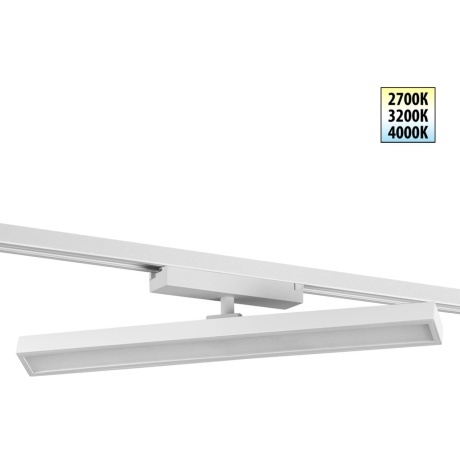 Novotech STRATUS 359776 Белый однофазный двужильный трековый светодиодный светильник, линейный 40см, поворотный, CCT перекл. цветовой температуры, LED 24Вт 1384Лм 2700;3200;4000К CRI90 105° IP20 220В, коэф. пульсации < 1%