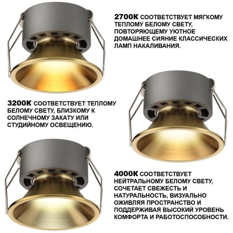 359853 Бронзовый встраиваемый светильник с перекл. цветовой темп. и антибликовым фильтром 12Вт 960Лм 2700;3200;4000К UGR19 CRI90 36° IP20 Novotech NOVA