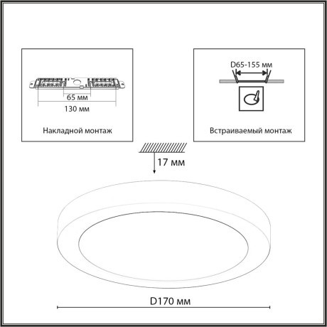 7790/12L Белый светильник 2 типов монтажа (встраиваемый/накладной) с датчиком движения, перекл. цвет. температуры и рег. врезным отверстием 65-155мм, 12Вт 960Лм CRI80 3000;4000;6500К IP44 SONEX NEBULA WHITE