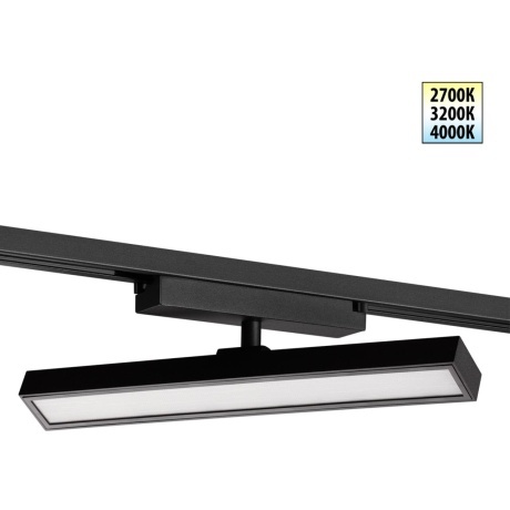 Novotech STRATUS 359772 Черный однофазный двужильный трековый светодиодный светильник, линейный 30см, поворотный, CCT перекл. цветовой температуры, LED 18Вт 1080Лм 2700;3200;4000К CRI90 105° IP20 220В, коэф. пульсации < 1%