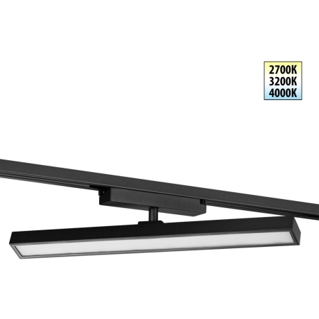 Novotech STRATUS 359773 Черный однофазный двужильный трековый светодиодный светильник, линейный 40см, поворотный, CCT перекл. цветовой температуры, LED 24Вт 1384Лм 2700;3200;4000К CRI90 105° IP20 220В, коэф. пульсации < 1%
