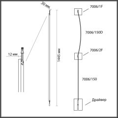 Прямой элемент для инсталляции 1500мм LED 21W 3000K CRI &gt; 90 Odeon Light FINO 7006/150