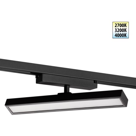 Novotech STRATUS 359778 Черный однофазный трехжильный трековый светодиодный светильник, линейный 30см, поворотный, CCT перекл. цветовой температуры, LED 18Вт 1080Лм 2700;3200;4000К CRI90 105° IP20 220В, коэф. пульсации < 1%