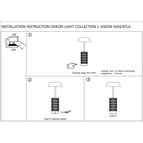 Настольная лампа беспроводная LED*8W 3000K LULU 5453/8TLA