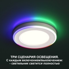 Светильник встраиваемый светодиодный (три сценария работы) IP20 LED 4000К+RGB 6W+3W 540Лм SPAN 359009
