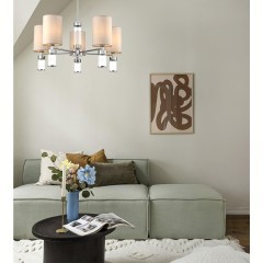 6585/5 MODERNI LN24 хром/бежевый, металл/текстиль, стекло Люстра подвесная E14 5*40W 220V ARNIKA