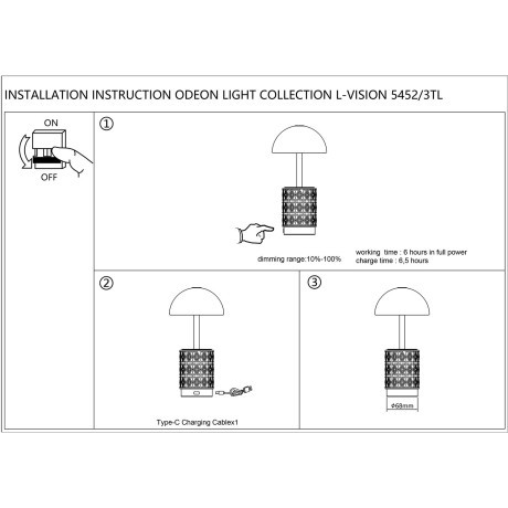 Настольная лампа беспроводная LED*3W 3000K LULU 5452/3TL