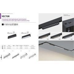 359952 Черный трековый линейный светильник с перекл. цв. температуры 3000;4000;6000К 18Вт 1080Лм CRI90 Novotech VECTOR