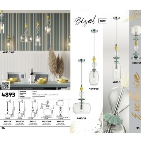 Подвесной светильник с 1 плафоном Odeon Light 4893/1B BIZET под лампу 1xE14 1*40W