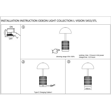 Настольная лампа беспроводная LED*3W 3000K LULU 5453/3TL
