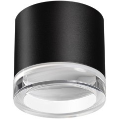 371030 Черный накладной светильник-цилиндр с прозрачным акриловым кольцом под лампу GX53 12Вт 220-240V IP20 Novotech GEM