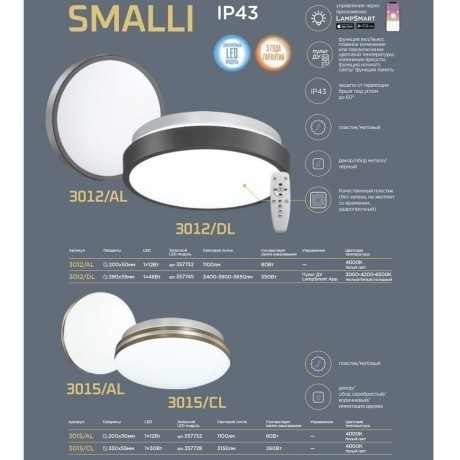 Настенно-потолочный светильник Sonex 3015/AL SMALLI IP43 светодиодный LED 12W