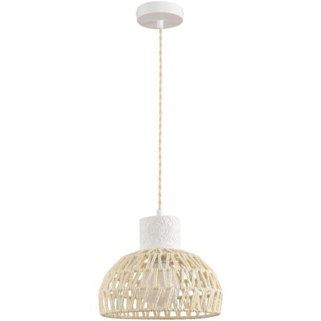 8368/1A Подвесной светильник с бежевым плафоном из натурального джутового шнура, с белым основанием, под лампу E27 LUMION BOHO ECO
